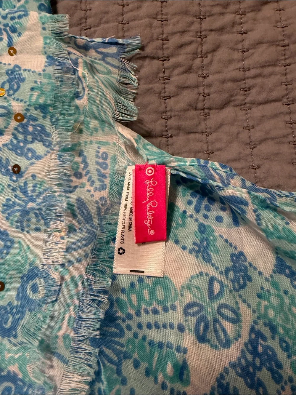 Lilly Pulitzer Scarf Blue Sea Urchins Target Gold Sequins Fringe Wrap Sarong